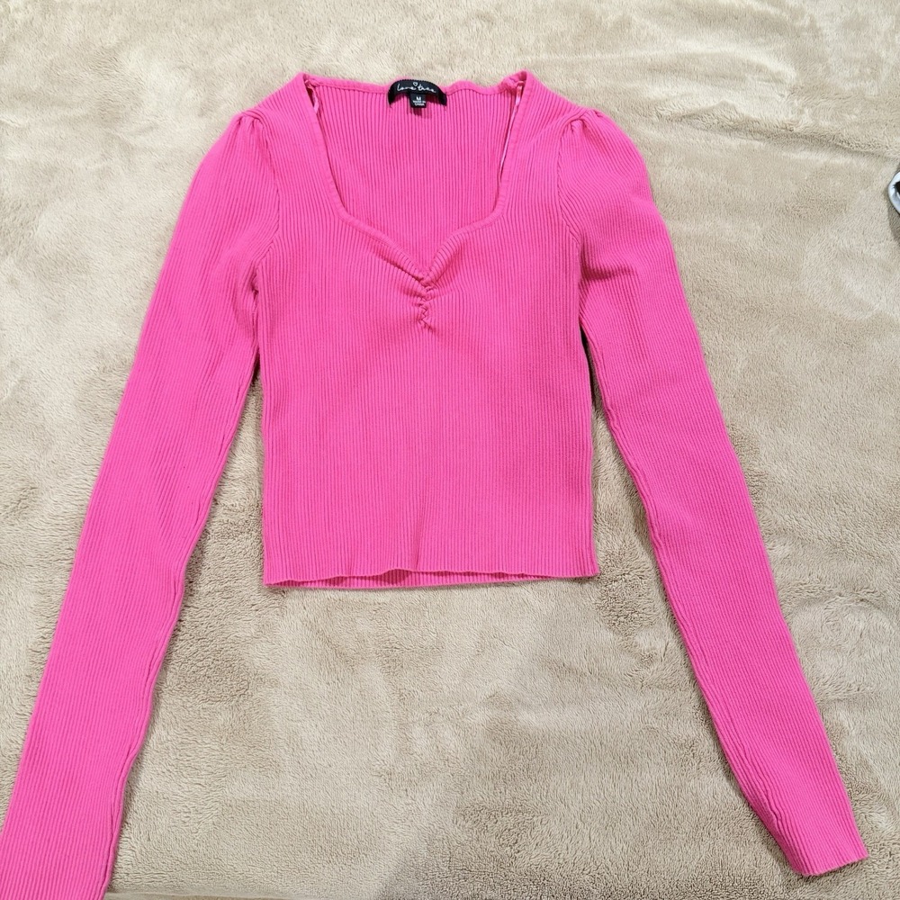 Love Tree Hot Pink Sweetheart Neck, Ribbed Crop Top M